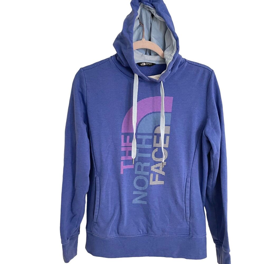 The North Face Womens Size M Logo Hoodie Sweatshirt Periwinkle Blue and Purple